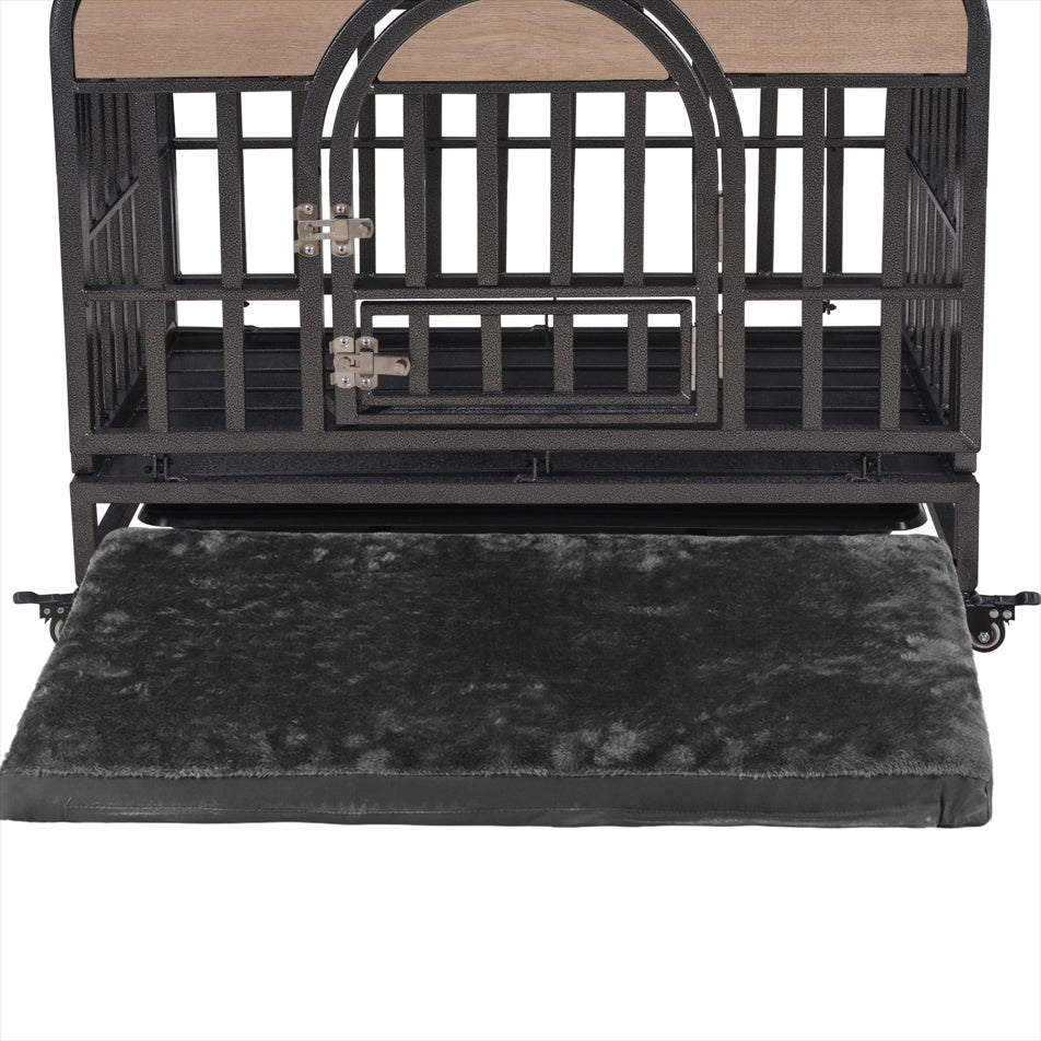 46in Heavy Duty Dog Crate, Furniture Style Dog Crate With Removable Trays And Wheels For High Anxiety Dogs