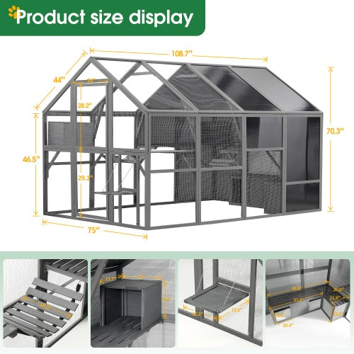 Luxury Cat Cage Outdoor Wooden Cat Fence Patio Large Cat Running House