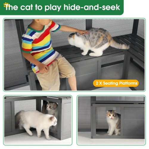 Luxury Cat Cage Outdoor Wooden Cat Fence Patio Large Cat Running House